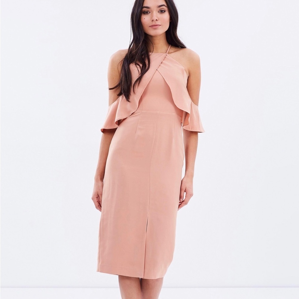 NWT Keepsake the Label Sz M Blush Peach Off The Shoulder Midi Dress